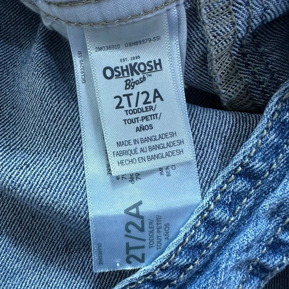 Oshkosh B'gosh Blue Vestbak Overalls Toddler Girl Heart Pocket 2T Ruched Pockets